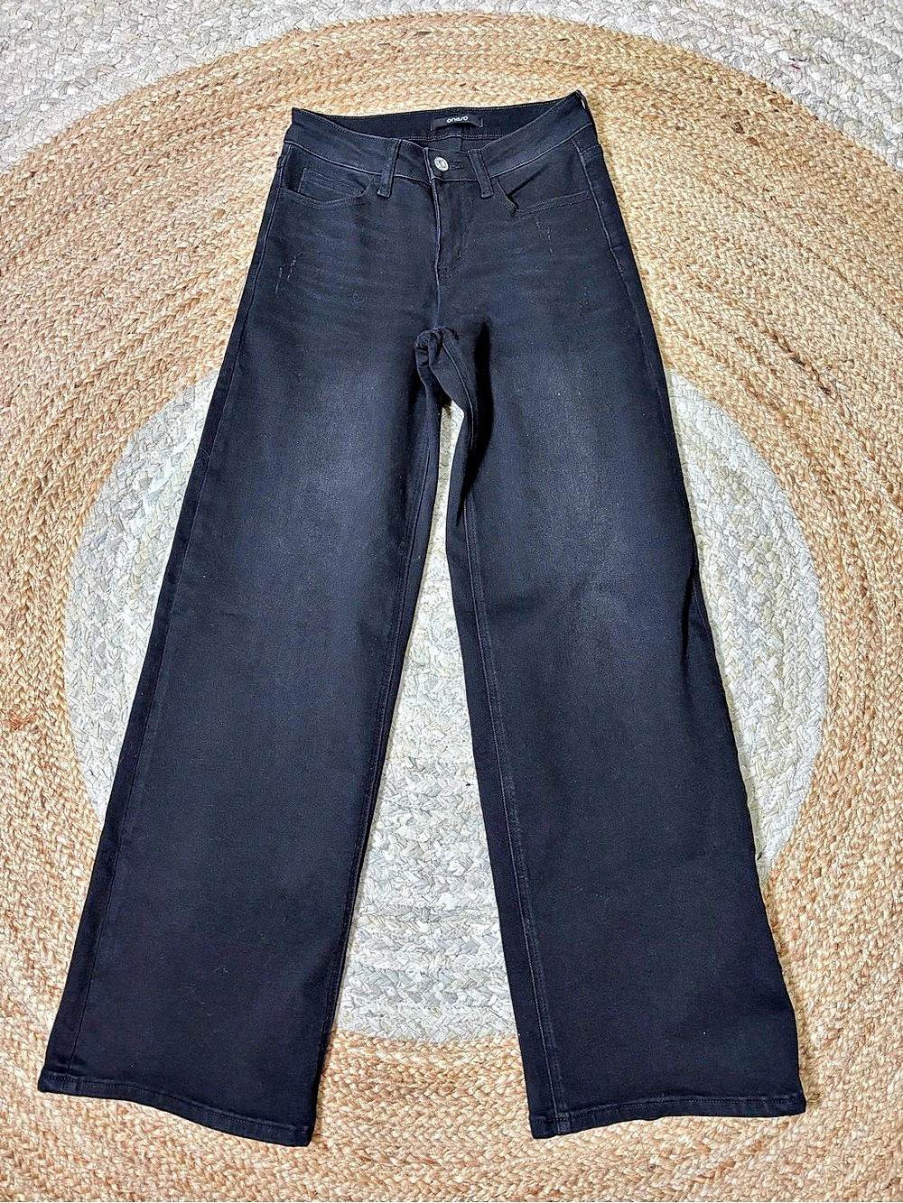 Oneso Womens Wide Leg Jeans Black Size 25 OSW8001-BK Casual High Rise Denim